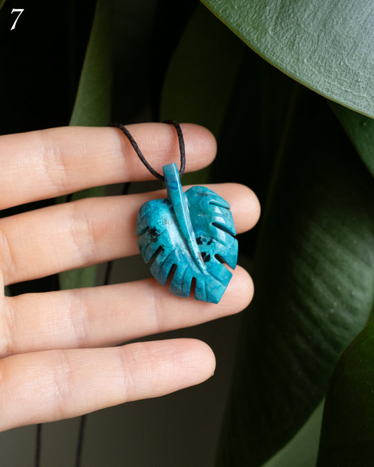 Rainbow Chrysocolla Hand Carved Monstera Leaf / Cheese Plant Necklace