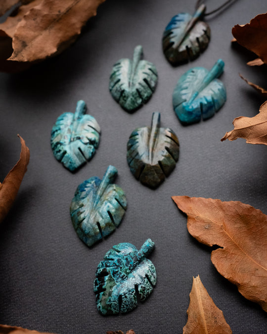 Rainbow Chrysocolla Hand Carved Monstera Leaf / Cheese Plant Necklace
