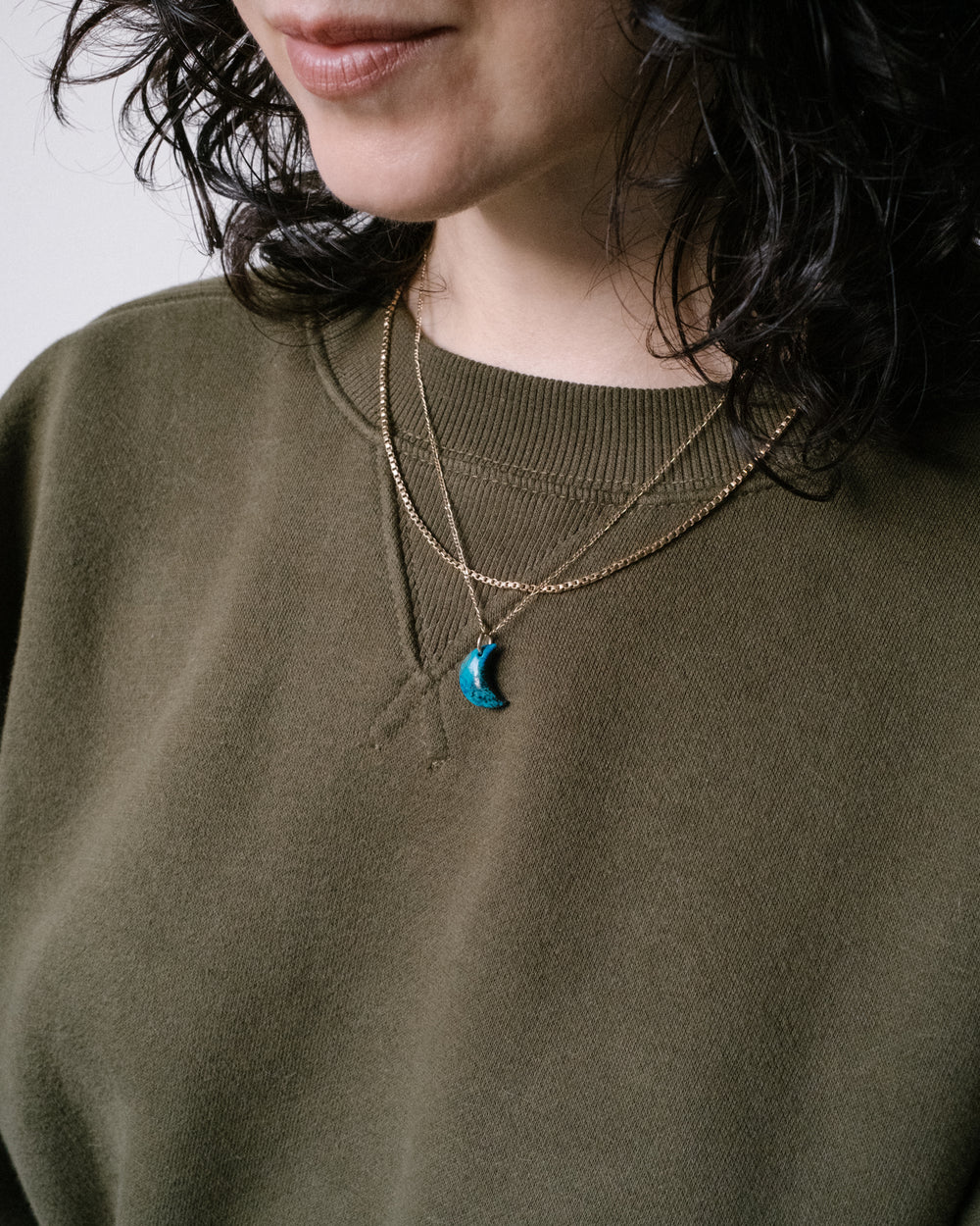 Rainbow Chrysocolla Crescent Moon Recycled Sterling Silver or Gold Necklace