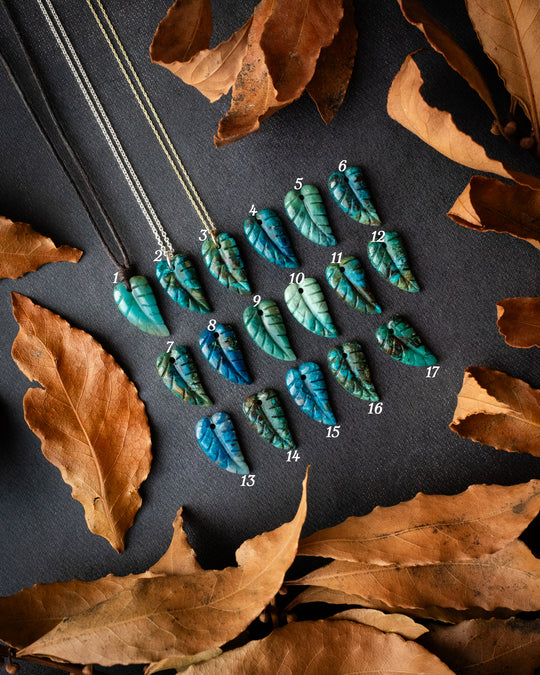 Rainbow Chrysocolla Hand Carved Leaf Necklace