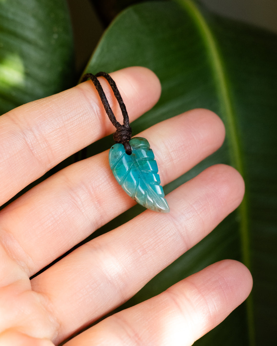 Rainbow Chrysocolla Hand Carved Leaf Necklace