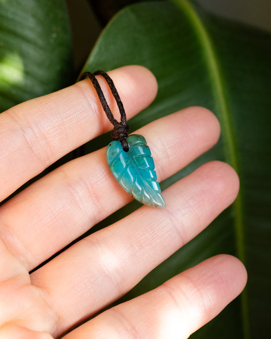 Rainbow Chrysocolla Hand Carved Leaf Necklace