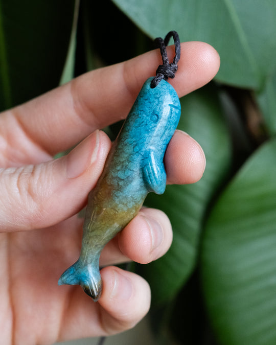 Rainbow Chrysocolla Hand Carved Sperm Whale Necklace - The Healing Pear
