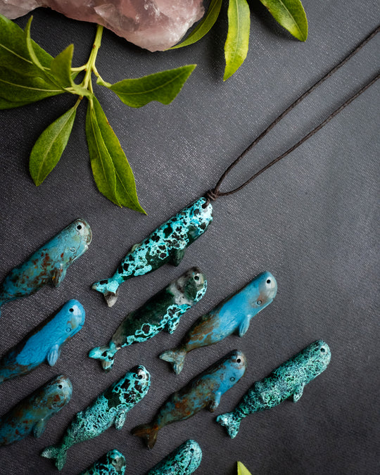 Rainbow Chrysocolla Hand Carved Sperm Whale Necklace