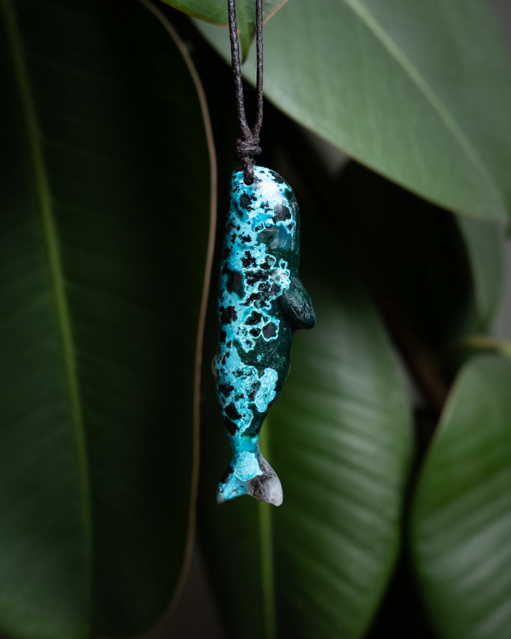 Rainbow Chrysocolla Hand Carved Sperm Whale Necklace