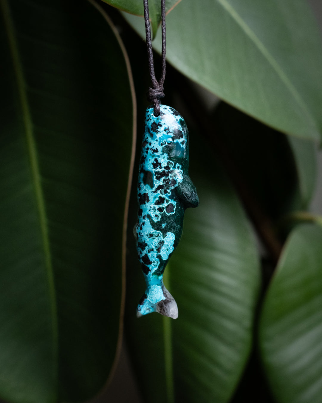 Rainbow Chrysocolla Hand Carved Sperm Whale Necklace