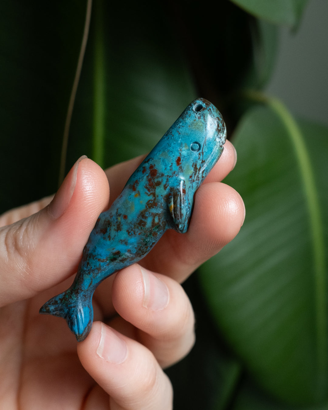 Rainbow Chrysocolla Hand Carved Sperm Whale Necklace