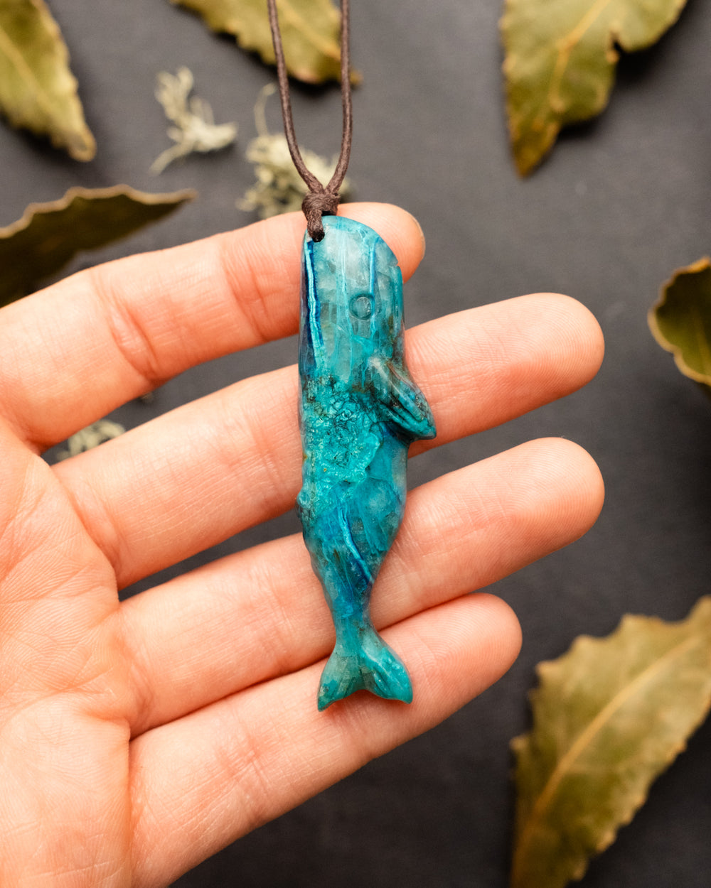 Rainbow Chrysocolla Hand Carved Sperm Whale Necklace