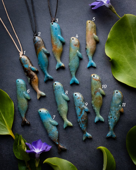 Rainbow Chrysocolla Hand Carved Sperm Whale Necklace - The Healing Pear