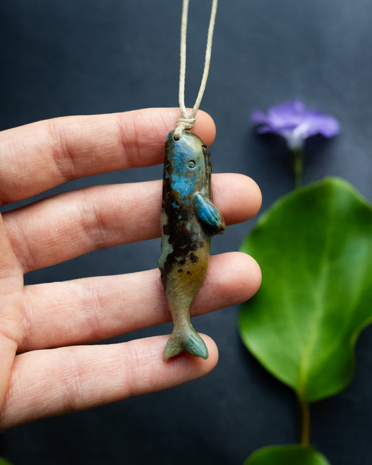 Rainbow Chrysocolla Hand Carved Sperm Whale Necklace - The Healing Pear