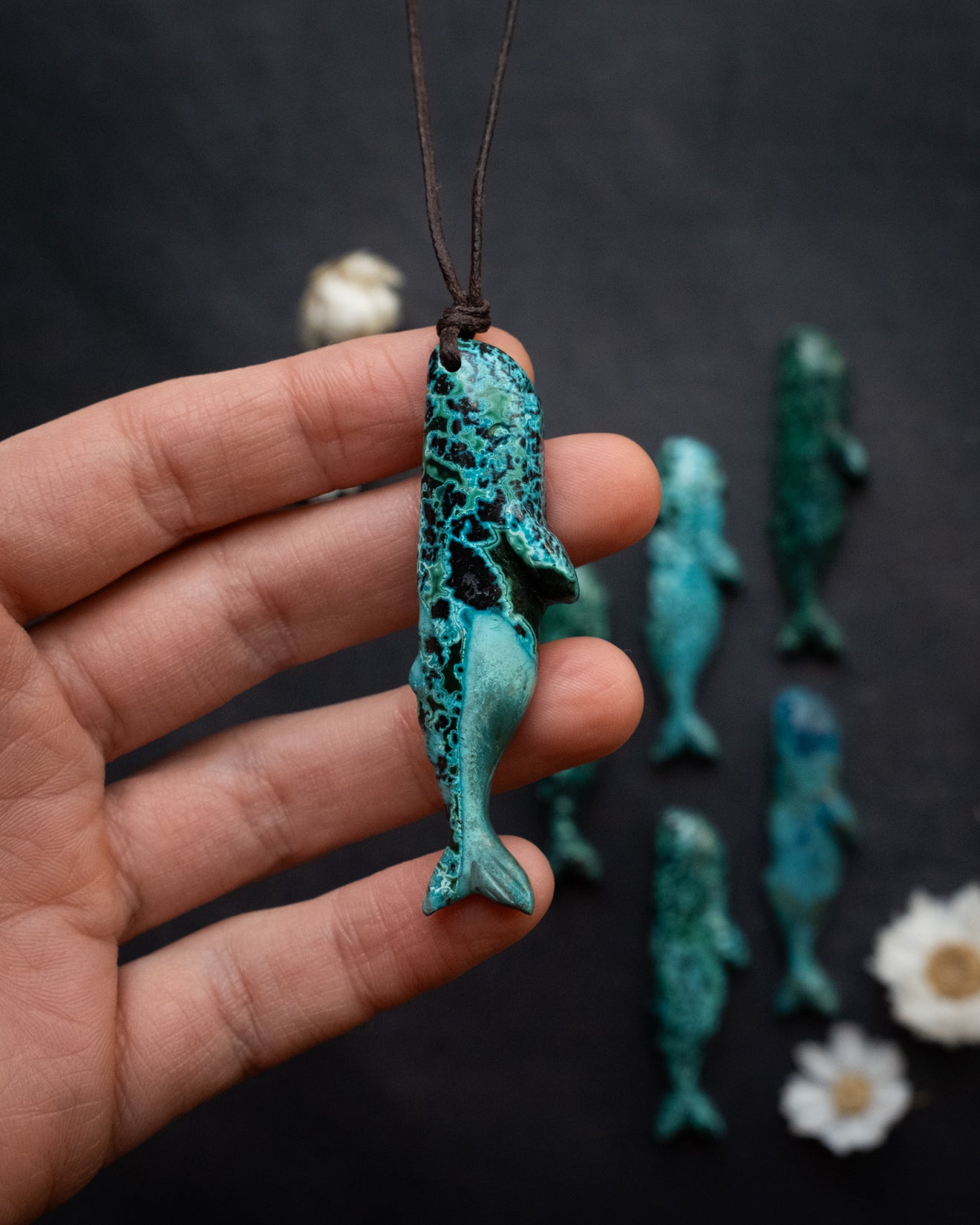 Rainbow Chrysocolla Hand Carved Sperm Whale Necklace - The Healing Pear