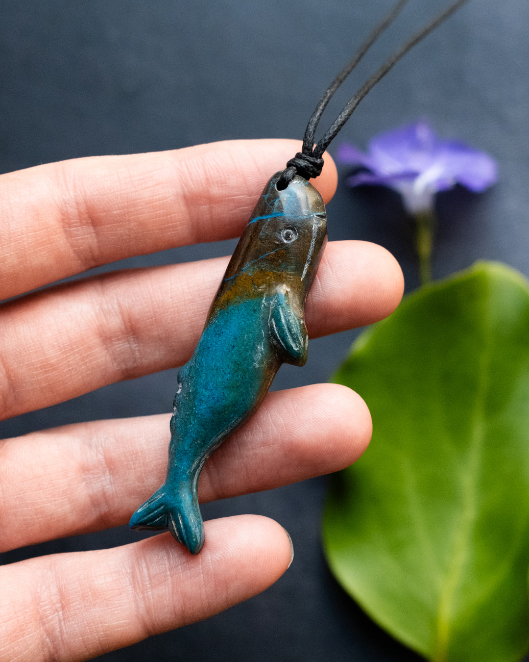 Rainbow Chrysocolla Hand Carved Sperm Whale Necklace - The Healing Pear