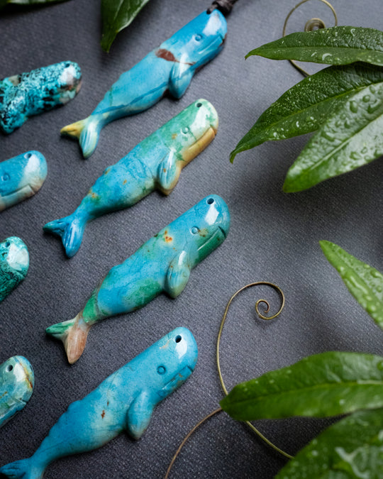Rainbow Chrysocolla Hand Carved Sperm Whale Necklace