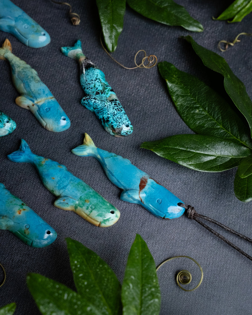 Rainbow Chrysocolla Hand Carved Sperm Whale Necklace