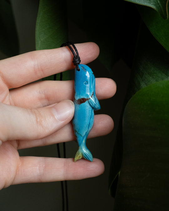 Rainbow Chrysocolla Hand Carved Sperm Whale Necklace