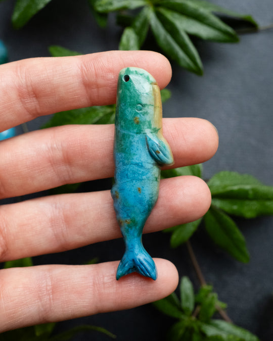Rainbow Chrysocolla Hand Carved Sperm Whale Necklace