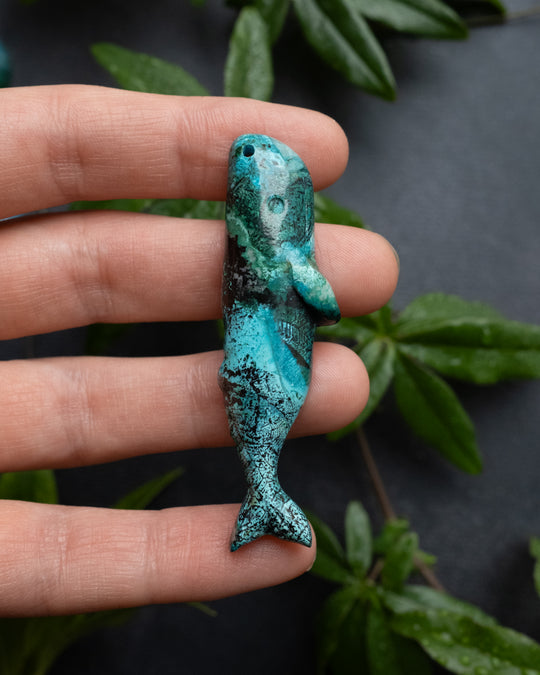 Rainbow Chrysocolla Hand Carved Sperm Whale Necklace