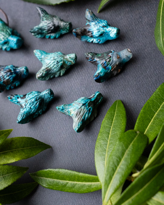 Small Rainbow Chrysocolla Hand Carved Wolf Necklace - The Healing Pear