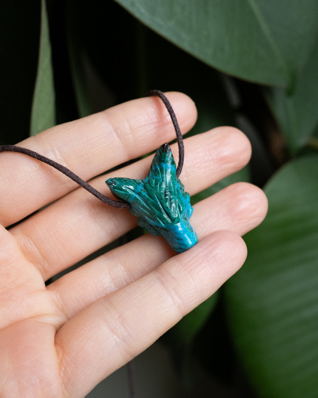 Small Rainbow Chrysocolla Hand Carved Wolf Necklace - The Healing Pear