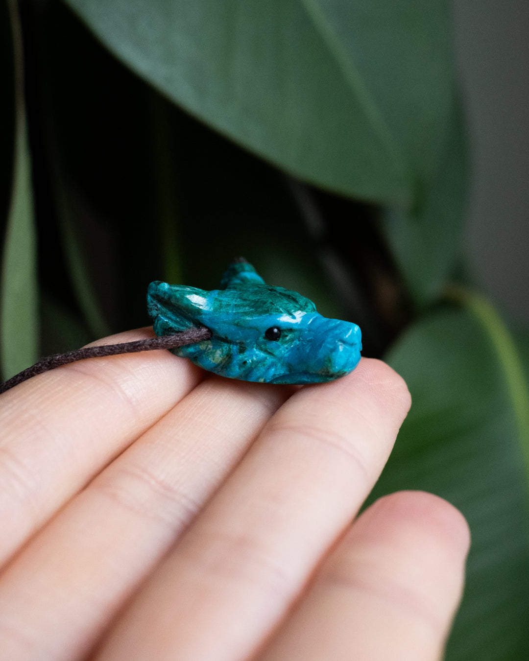 Small Rainbow Chrysocolla Hand Carved Wolf Necklace - The Healing Pear