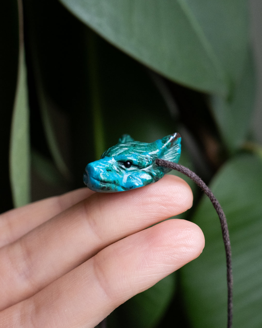 Small Rainbow Chrysocolla Hand Carved Wolf Necklace - The Healing Pear