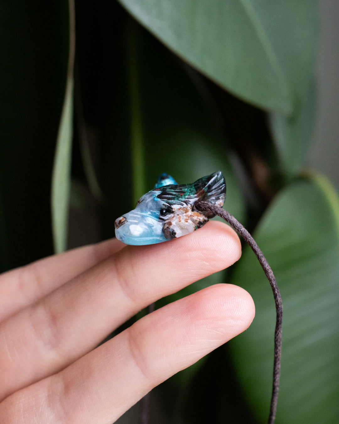 Small Rainbow Chrysocolla Hand Carved Wolf Necklace - The Healing Pear