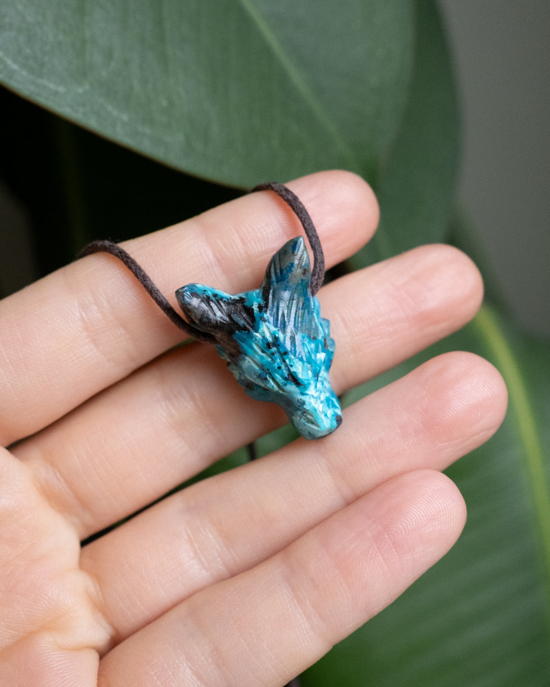 Small Rainbow Chrysocolla Hand Carved Wolf Necklace - The Healing Pear
