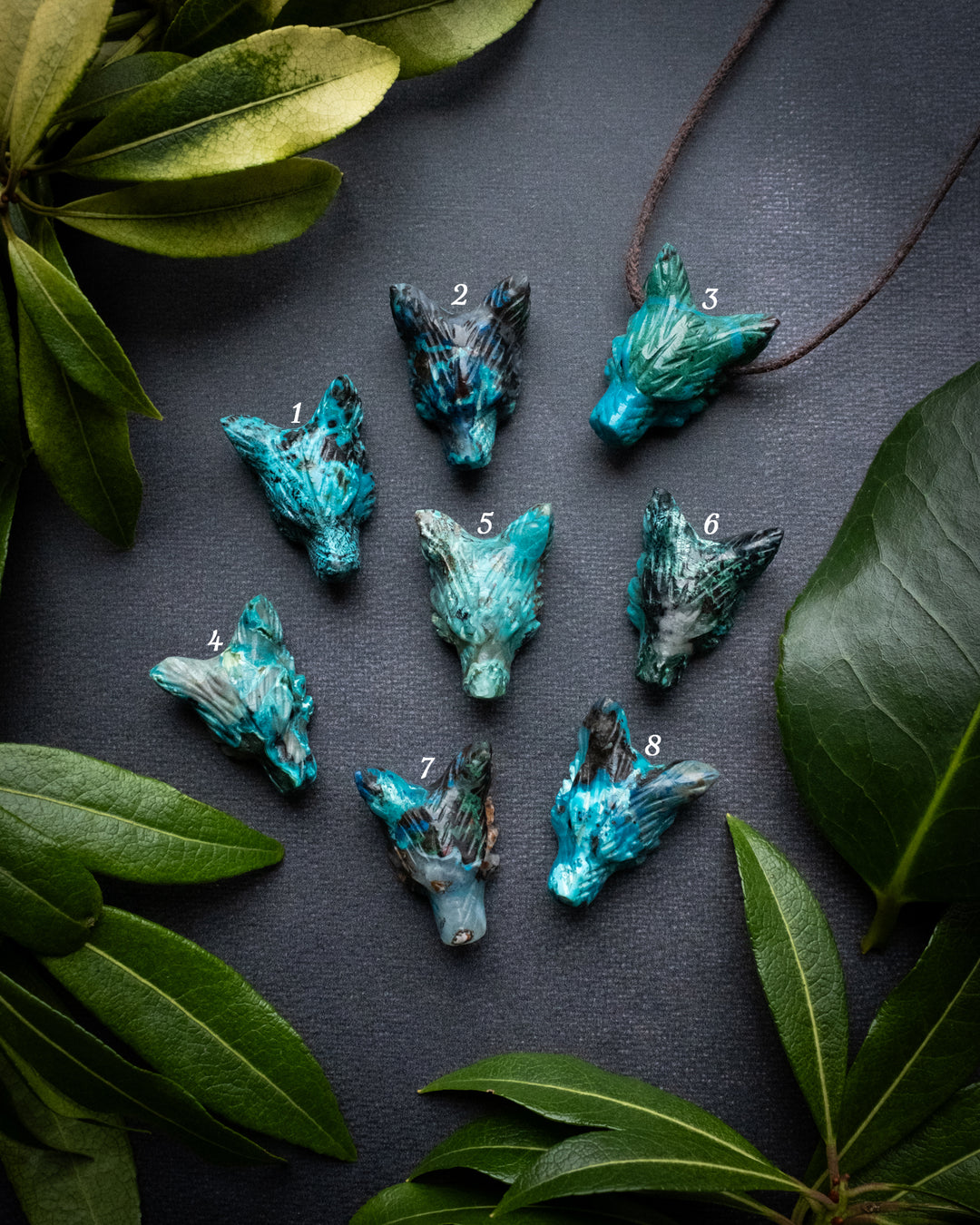 Small Rainbow Chrysocolla Hand Carved Wolf Necklace - The Healing Pear