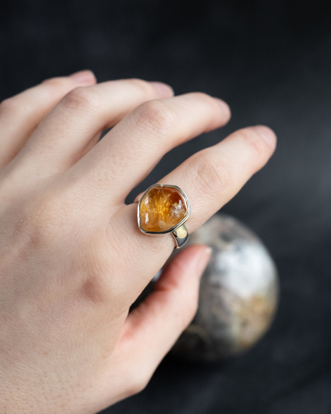 Natural Citrine Ring in Sterling Silver - Size 6 1/4 US / M 1/2 UK