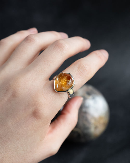 Natural Citrine Ring in Sterling Silver - Size 6 1/4 US / M 1/2 UK
