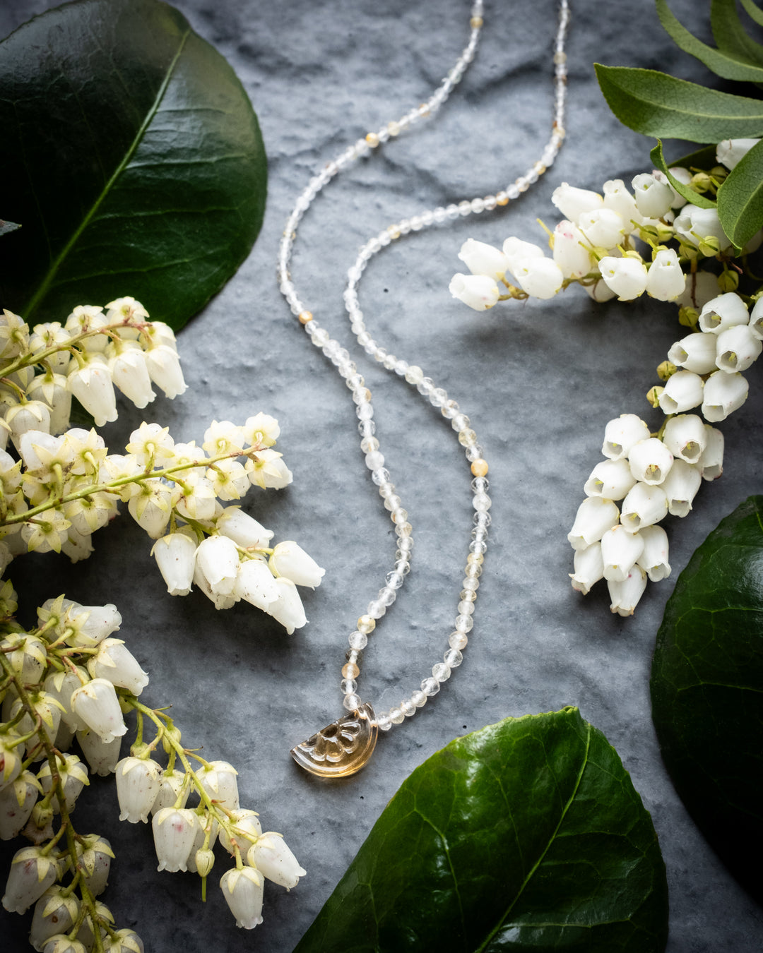 Natural Citrine Orange Slice & Rutilated Quartz Beaded Necklace - The Healing Pear