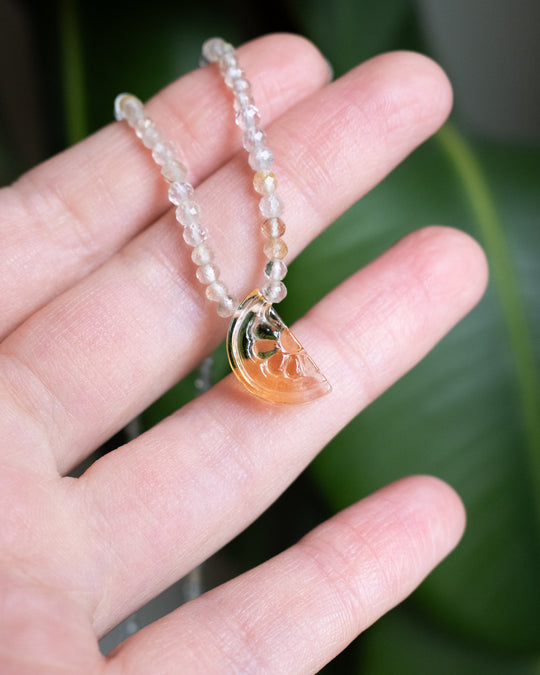 Natural Citrine Orange Slice &amp; Rutilated Quartz Beaded Necklace - The Healing Pear