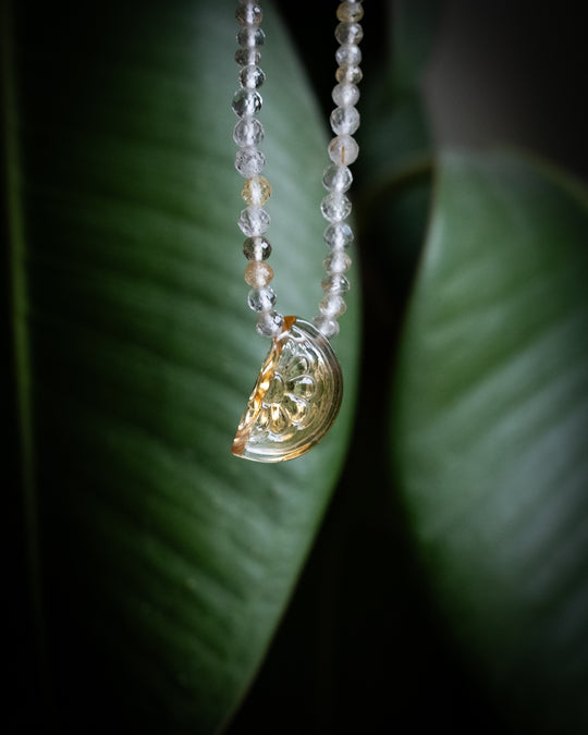 Natural Citrine Orange Slice &amp; Rutilated Quartz Beaded Necklace - The Healing Pear