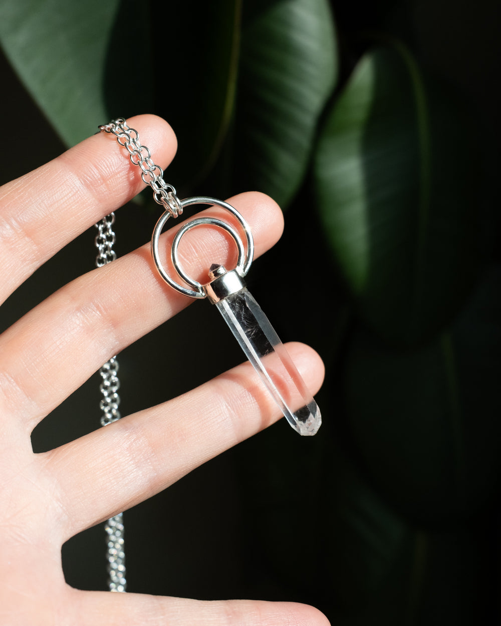 Blades of Light Quartz & Amethyst Moon Bail Sterling Silver Necklace