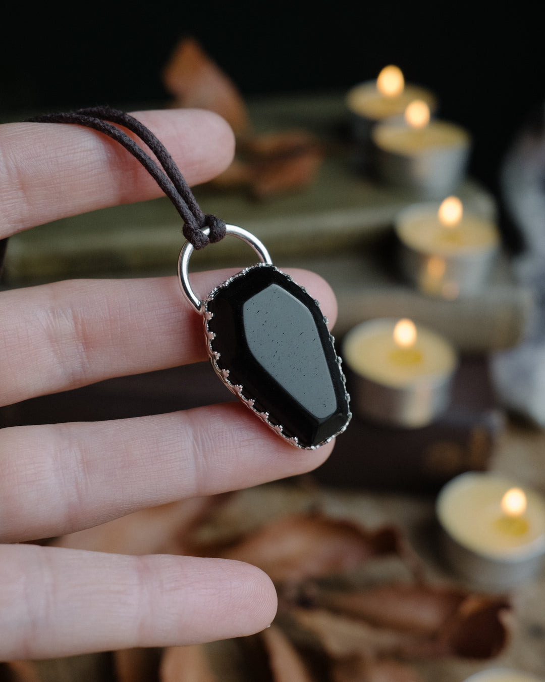 Obsidian Coffin Sterling Silver Necklace