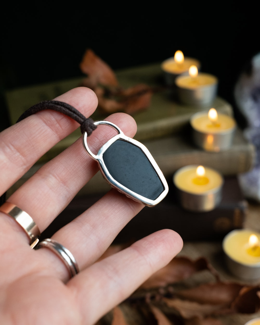 Obsidian Coffin Sterling Silver Necklace
