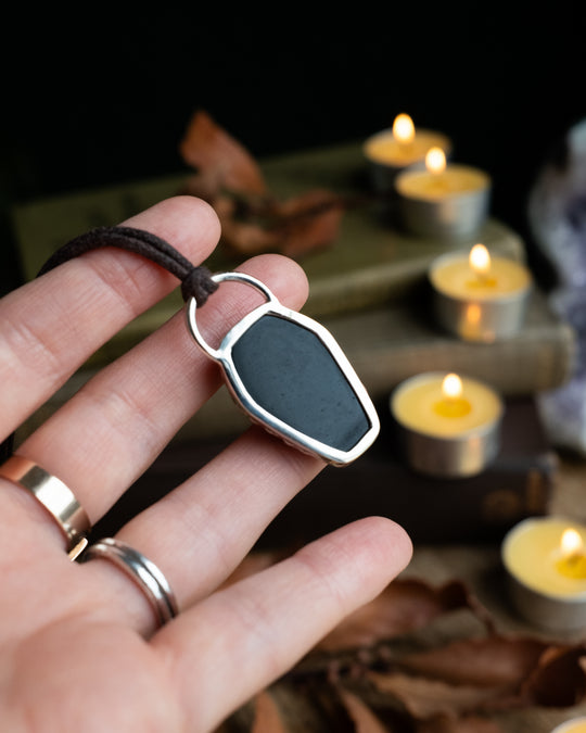 Obsidian Coffin Sterling Silver Necklace