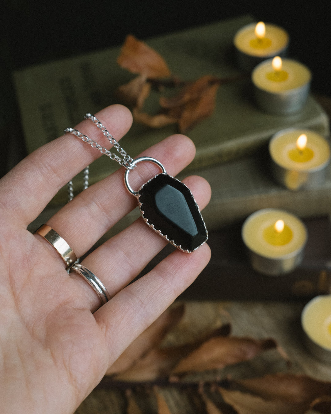 Obsidian Coffin Sterling Silver Necklace