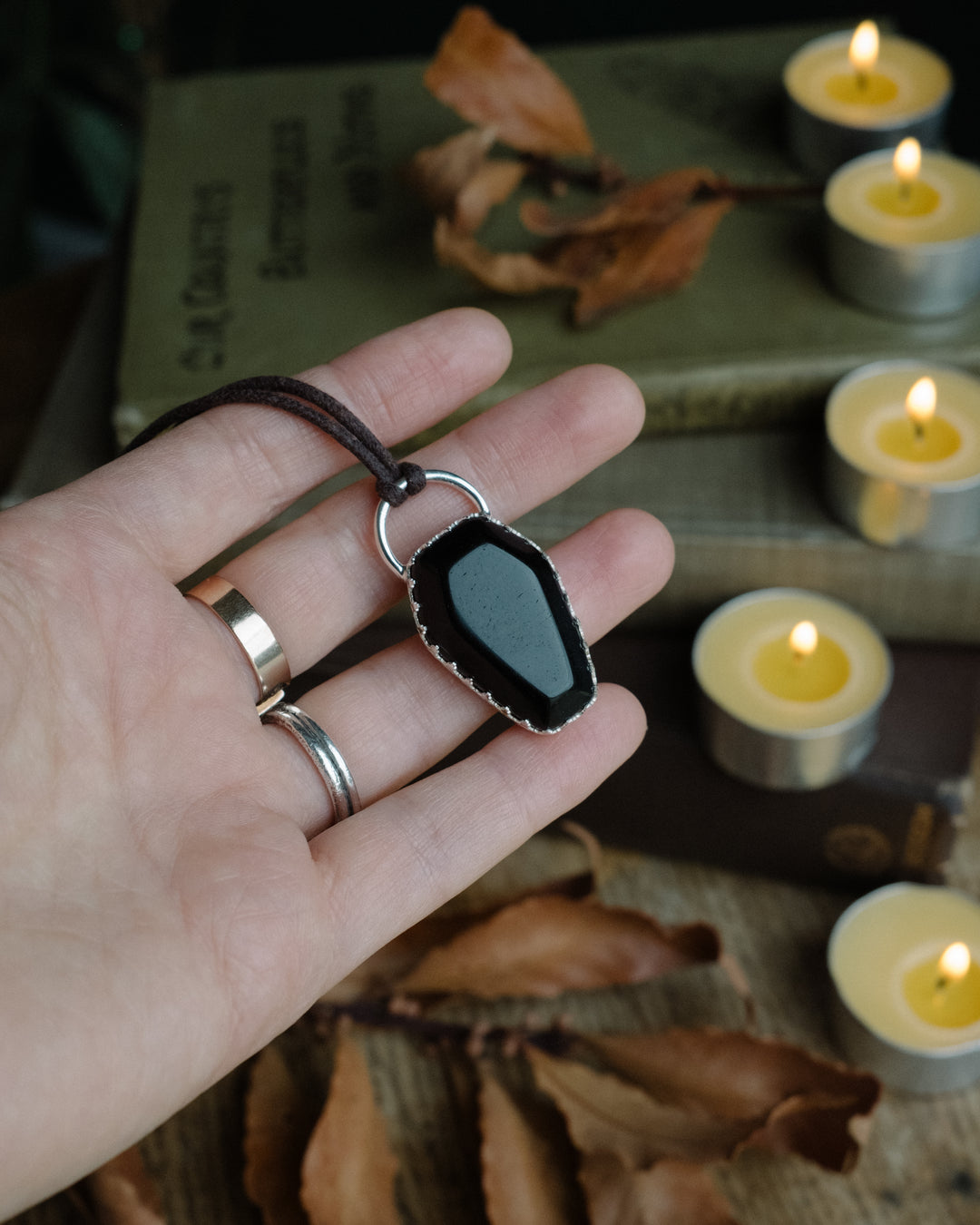 Obsidian Coffin Sterling Silver Necklace