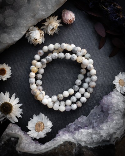 Dendritic Opal Round Bead Bracelet 6mm