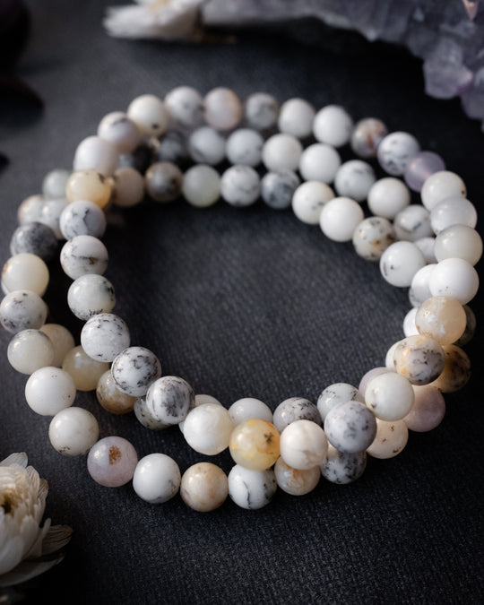 Dendritic Opal Round Bead Bracelet 6mm