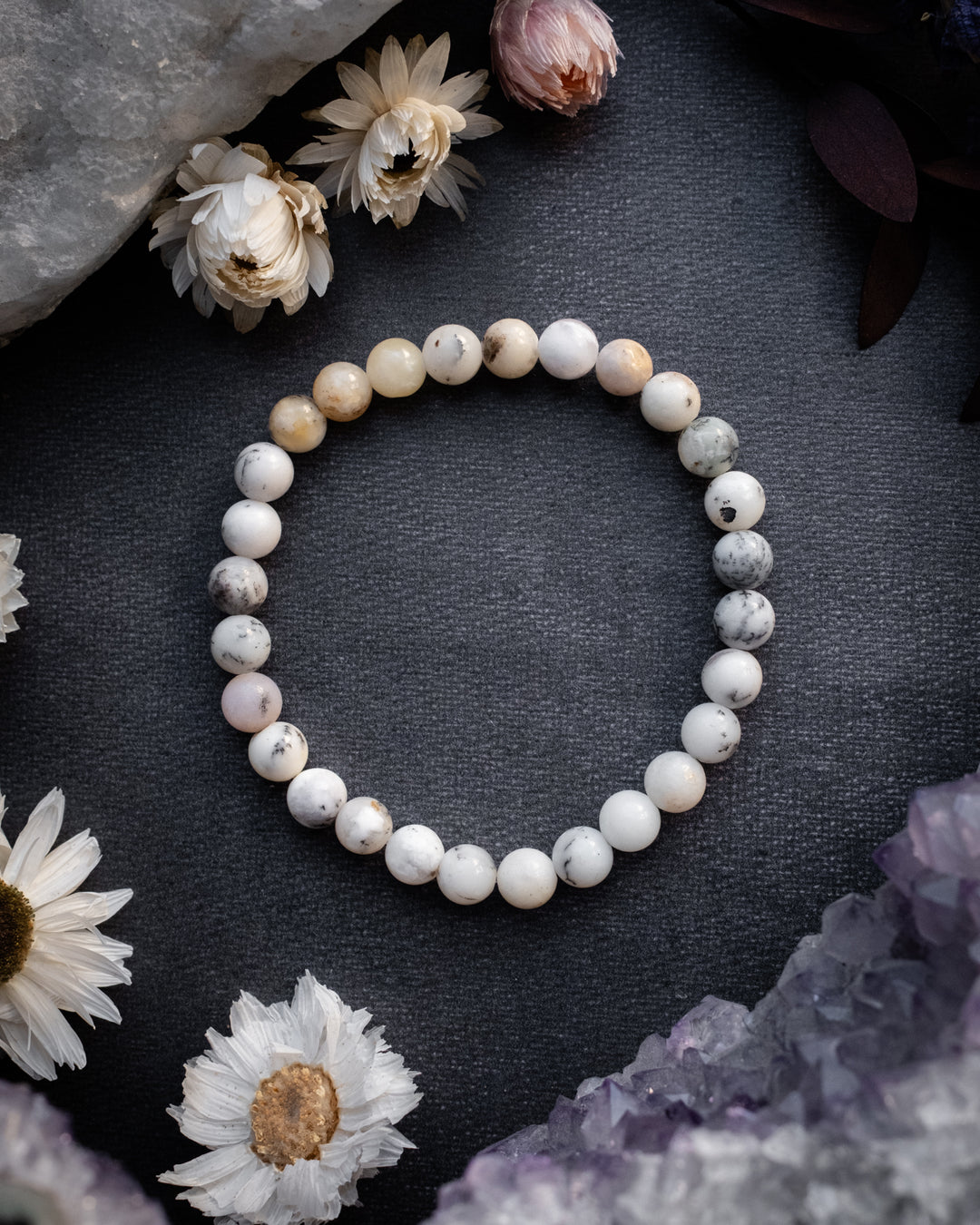 Dendritic Opal Round Bead Bracelet 6mm