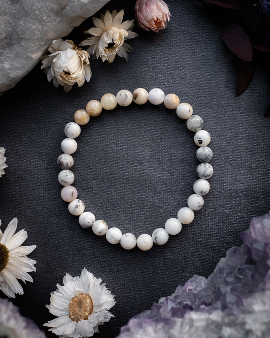 Dendritic Opal Round Bead Bracelet 6mm