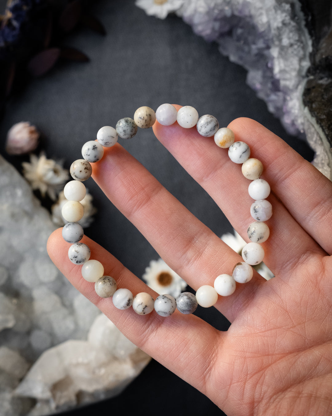 Dendritic Opal Round Bead Bracelet 6mm