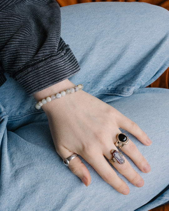 Dendritic Opal Round Bead Bracelet 6mm