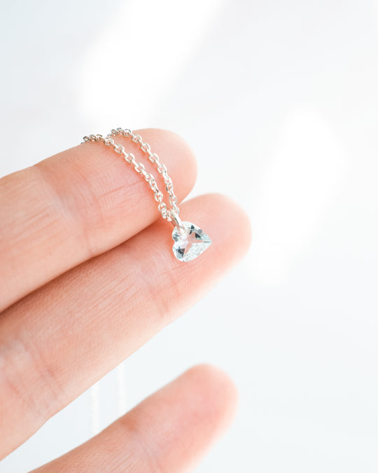 Mini Aquamarine Heart Necklace - The Healing Pear