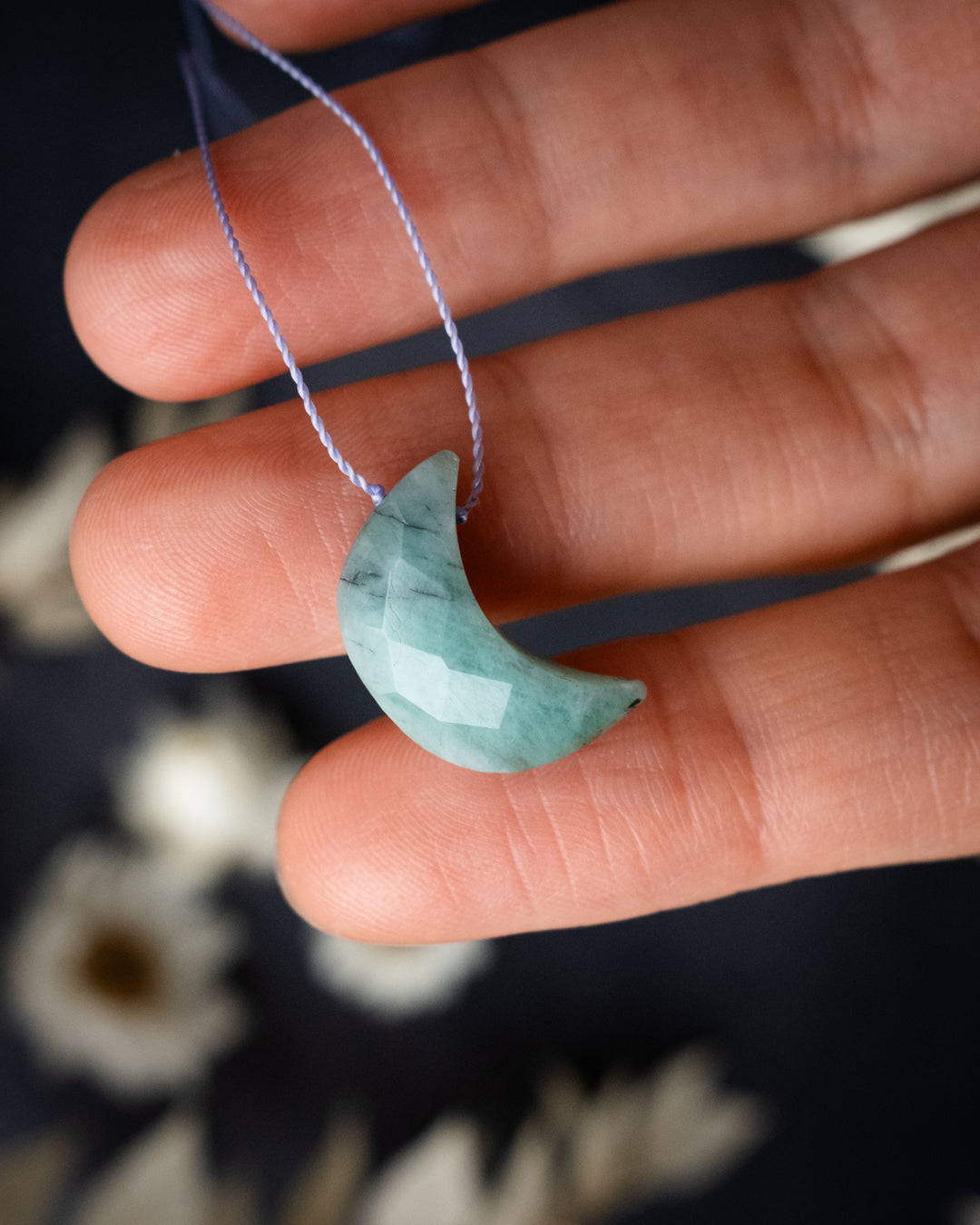 Emerald Lapis Lazuli Mini Moon Vegan Silk Necklace - The Healing Pear