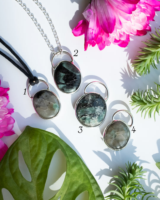 Emerald in Matrix Pebble Sterling Silver Necklace