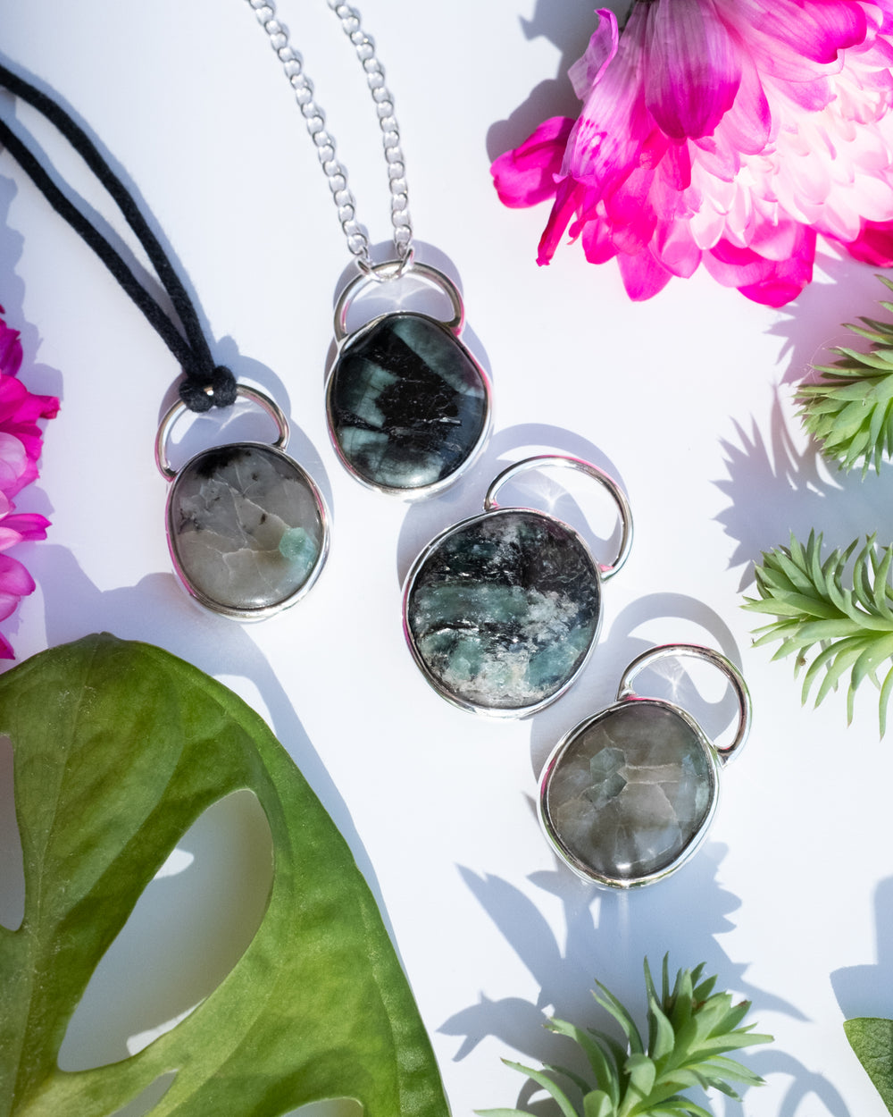 Emerald in Matrix Pebble Sterling Silver Necklace