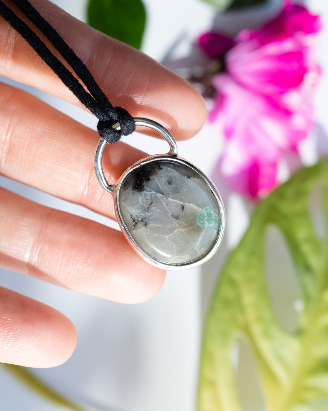 Emerald in Matrix Pebble Sterling Silver Necklace